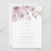 ほこりっぽいバラ水の色の結婚花 招待状 (正面)