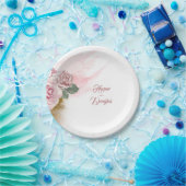 ほこりっぽいバラ水の色の花と金ゴールドグリッター ペーパープレート (パーティー)