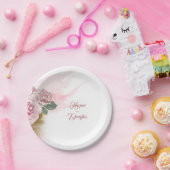 ほこりっぽいバラ水の色の花と金ゴールドグリッター ペーパープレート (パーティー)