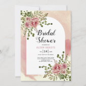 ほこりっぽいバラ水の色の花フローラブライダルシャワー 招待状 (正面)