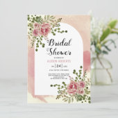 ほこりっぽいバラ水の色の花フローラブライダルシャワー 招待状 (スタンド正面)