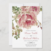 ほこりっぽいバラ水の色の花、タイポグラフィ結婚の 招待状 (正面)