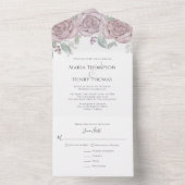 ほこりっぽいバラ水の色フローラRSVP食事の選択 オールインワン招待状 (内側)