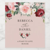 ほこりっぽいバラ水の色結婚フローラパーソナライズされた ワインラベル (シングルラベル)