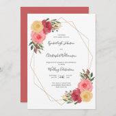 ほこりっぽいバラ水カラーフローラジオメトリック結婚ス 招待状 (正面/裏面)