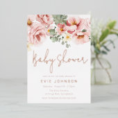 ほこりっぽいバラ水彩フローラベビーシャワーバラ金ゴールド 箔招待状 (立ち正面)