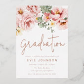 ほこりっぽいバラ水彩フローラ卒業バラ金ゴールド 箔招待状 (正面)