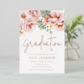 ほこりっぽいバラ水彩フローラ卒業バラ金ゴールド 箔招待状 (立ち正面)