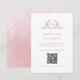 ほこりっぽいバラ水彩モノグラムQRコード/RSVPオンライン エンクロージャーカード
