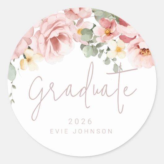 ほこりっぽいバラ水彩画フローラ卒業生 ラウンドシール (正面)