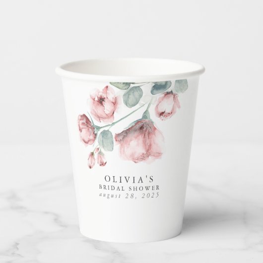 ほこりっぽいバラ水彩花エレガントパーティーシャワー 紙コップ (正面)