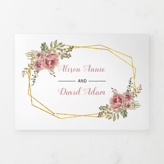 ほこりっぽいバラ水彩花タイポグラフィ結婚ズ 三つ折り招待状 (カバー)