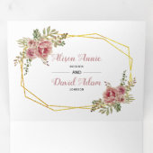 ほこりっぽいバラ水彩花タイポグラフィ結婚ズ 三つ折り招待状 (内部最初)