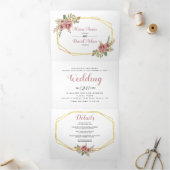 ほこりっぽいバラ水彩花タイポグラフィ結婚ズ 三つ折り招待状 (内部)