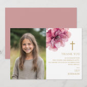 ほこりっぽいバラ水彩花写真の確認 サンキューカード (正面/裏面)