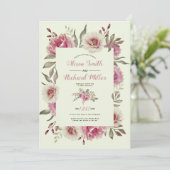 ほこりっぽいバラ水彩花枠フローラ結婚ズ 招待状 (スタンド正面)