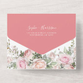 ほこりっぽいバラ水彩赤面ピンク結婚の花のA オールインワン招待状 (裏面)