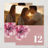 ほこりっぽいバラ水色フローラフォトテーブル番号 招待状 (正面/裏面)