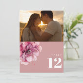 ほこりっぽいバラ水色フローラフォトテーブル番号 招待状 (スタンド正面)