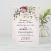 ほこりっぽいバラ牡丹フローラ緑のクリスチャン結婚ズ 招待状 (スタンド正面)
