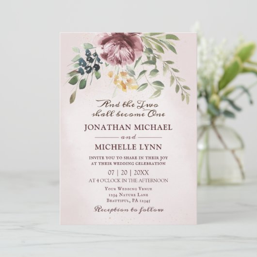 ほこりっぽいバラ牡丹フローラ緑のクリスチャン結婚ズ 招待状 (スタンド正面)