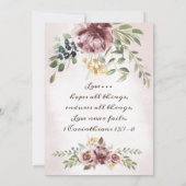 ほこりっぽいバラ牡丹フローラ緑のクリスチャン結婚ズ 招待状 (裏面)