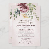 ほこりっぽいバラ牡丹フローラ緑のクリスチャン結婚ズ 招待状 (正面/裏面)