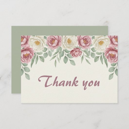 ほこりっぽいバラ牡丹ブライダルシャワーサンキューカード サンキューカード (正面/裏面)