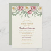 ほこりっぽいバラ牡丹ブライダルシャワー招待カード 招待状 (正面/裏面)