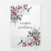 ほこりっぽいバラ牡丹結婚の緑 | 三つ折り招待状 (カバー)