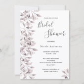ほこりっぽいバラ白い植物性スクリプトブライダルシャワー 招待状 (正面)