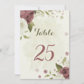 ほこりっぽいバラ白い花のテーブル番号カード 招待状 (正面)
