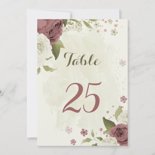 ほこりっぽいバラ白い花のテーブル番号カード 招待状 (裏面)