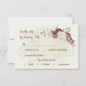 ほこりっぽいバラ白い花結婚植物学 出欠カード (正面)