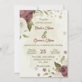 ほこりっぽいバラ白い花結婚植物学 招待状 (正面)