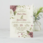 ほこりっぽいバラ白い花結婚植物学 招待状 (スタンド正面)