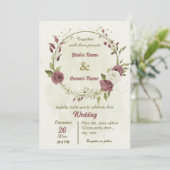 ほこりっぽいバラ白い花結婚植物学 招待状 (スタンド正面)