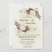 ほこりっぽいバラ白い花結婚植物学 招待状 (正面)