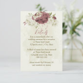 ほこりっぽいバラ白結婚花の詳細 エンクロージャーカード (スタンド正面)