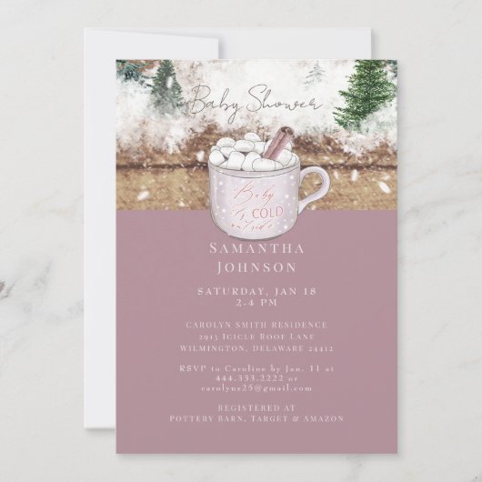 ほこりっぽいバラ素朴ベビー外のシャワーが冷たい 招待状 (正面)