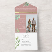 ほこりっぽいバラ結婚グリーンリー オールインワン招待状 (内側)