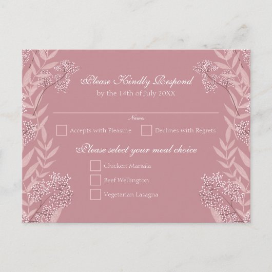 ほこりっぽいバラ結婚ピンクのヴィンテージ植物学 シーズンポストカード (正面)