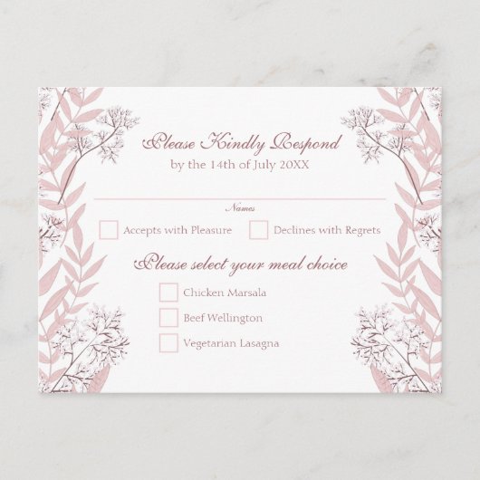 ほこりっぽいバラ結婚ピンクのヴィンテージ植物学 シーズンポストカード (正面)