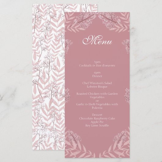 ほこりっぽいバラ結婚ピンクのヴィンテージ植物学 メニュー (正面/裏面)