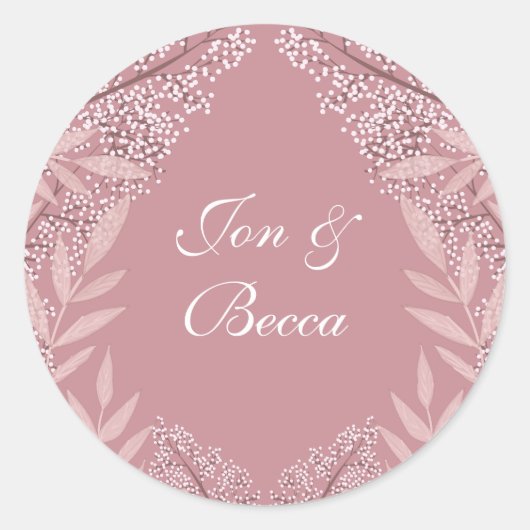 ほこりっぽいバラ結婚ピンクのヴィンテージ植物学 ラウンドシール (正面)