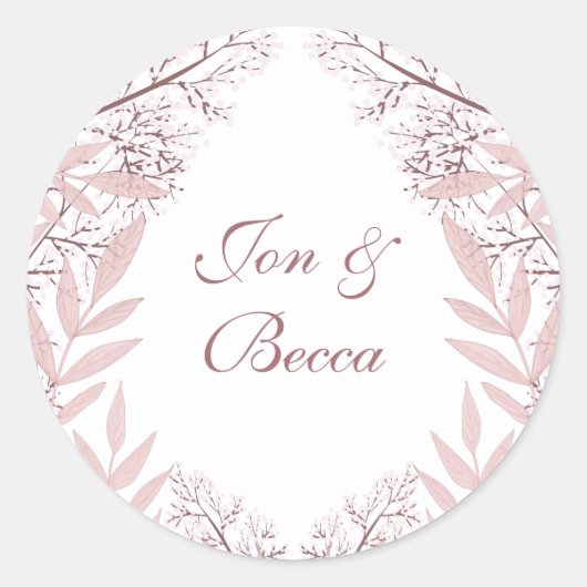 ほこりっぽいバラ結婚ピンクのヴィンテージ植物学 ラウンドシール (正面)