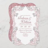 ほこりっぽいバラ結婚ピンクのヴィンテージ植物学 招待状 (正面/裏面)