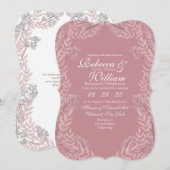 ほこりっぽいバラ結婚ピンクのヴィンテージ植物学 招待状 (正面/裏面)
