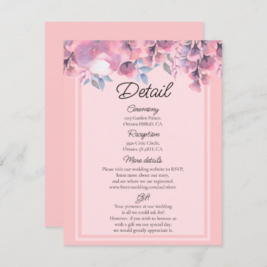 ほこりっぽいバラ結婚フローラの詳細 エンクロージャーカード (正面/裏面)