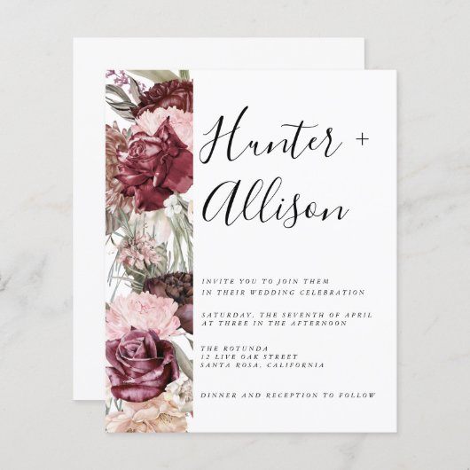 ほこりっぽいバラ結婚式招待状 (正面/裏面)